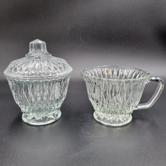 Vintage Cream And Sugar Set Clear Glass Serving Kitchen Read - Picture 1 of 10